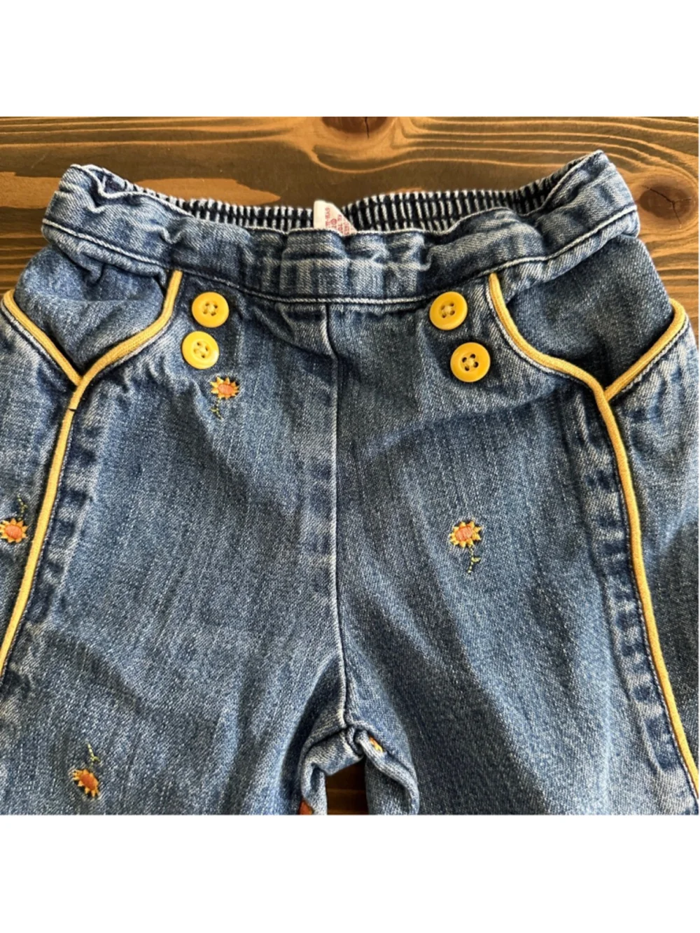 Gymboree Baby Jeans 12-18 Months Blue Floral Embroidered Yellow Trim